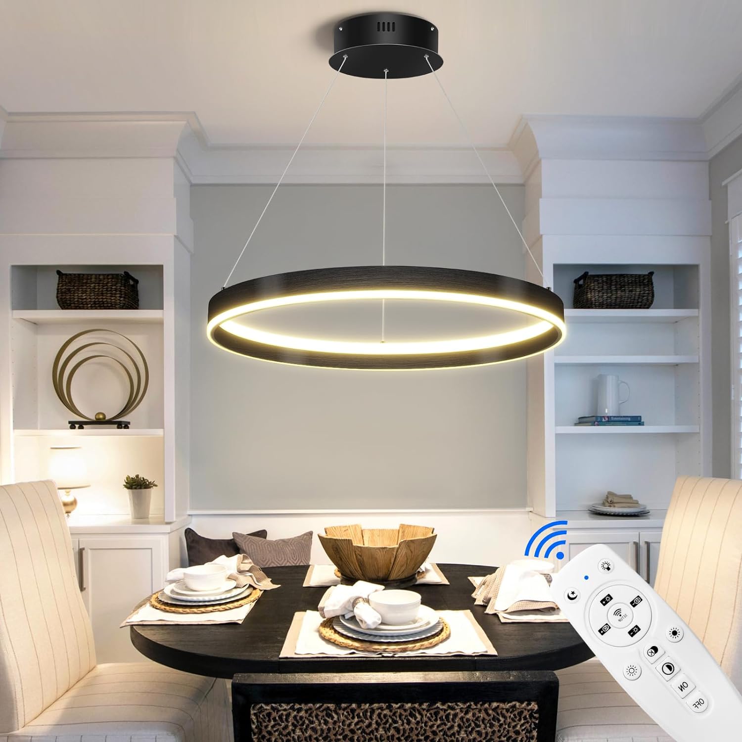 OKELI Modern LED Chandelier Dimmable Circular Black 1-Ring