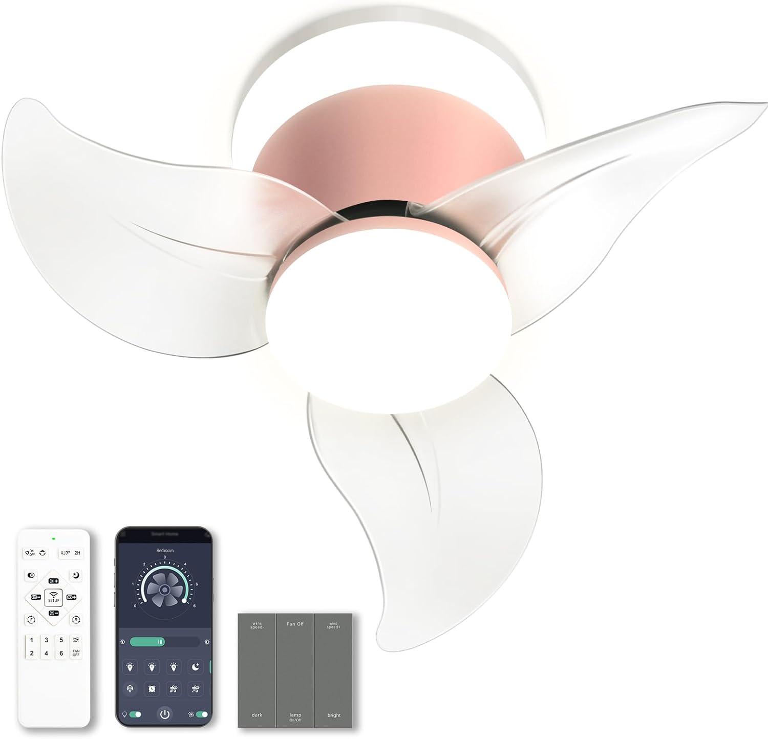 OKELI Modern Small Ceiling Fan with Light APP Control Ceiling Fan Pink