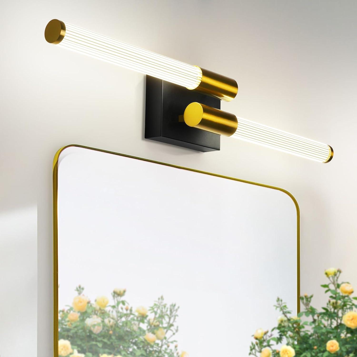 OKELI Black and Gold Bathroom Light Fixture 23inches Modern Vainty Light 360° Over Mirror