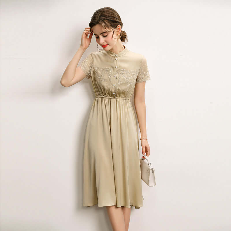 Stand-up Collar Mulberry Silk Dress