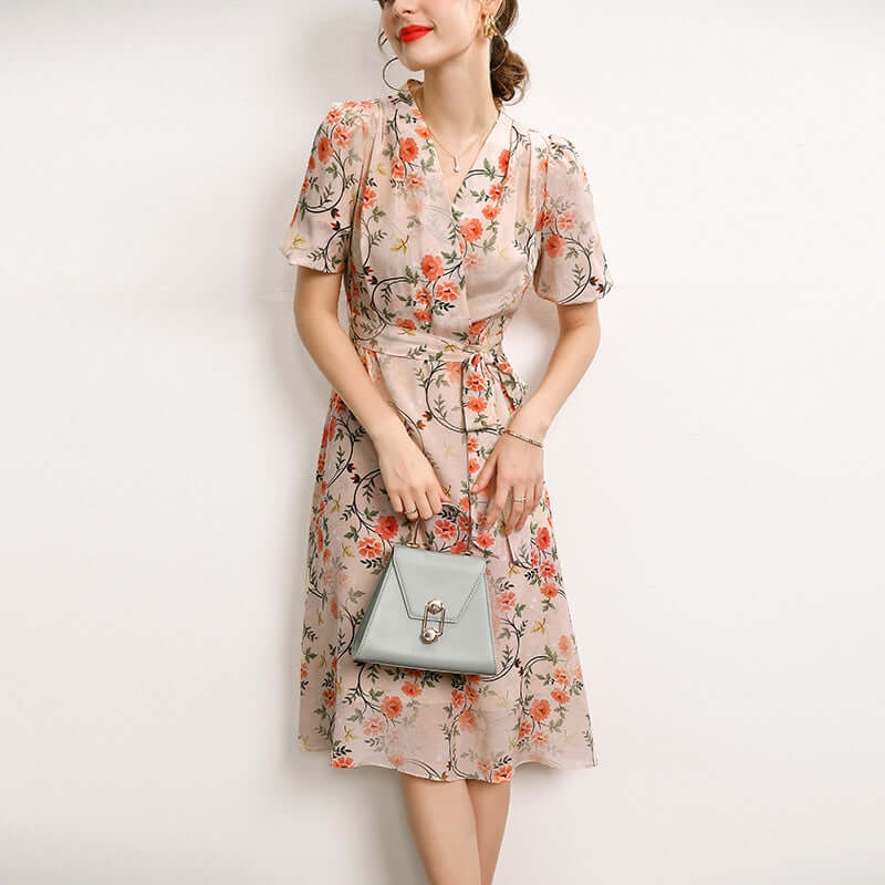 Floral Mulberry Midi Silk Dress