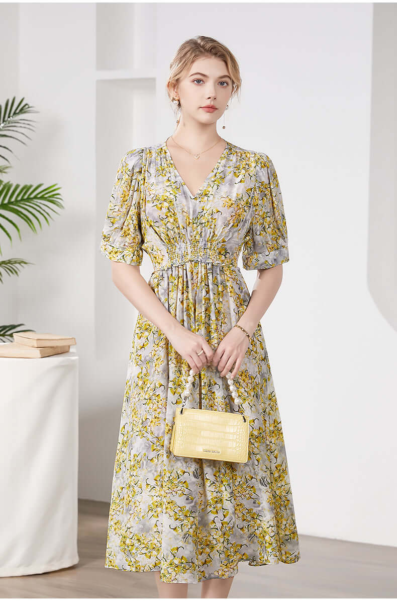 Floral Mulberry Silk Dress