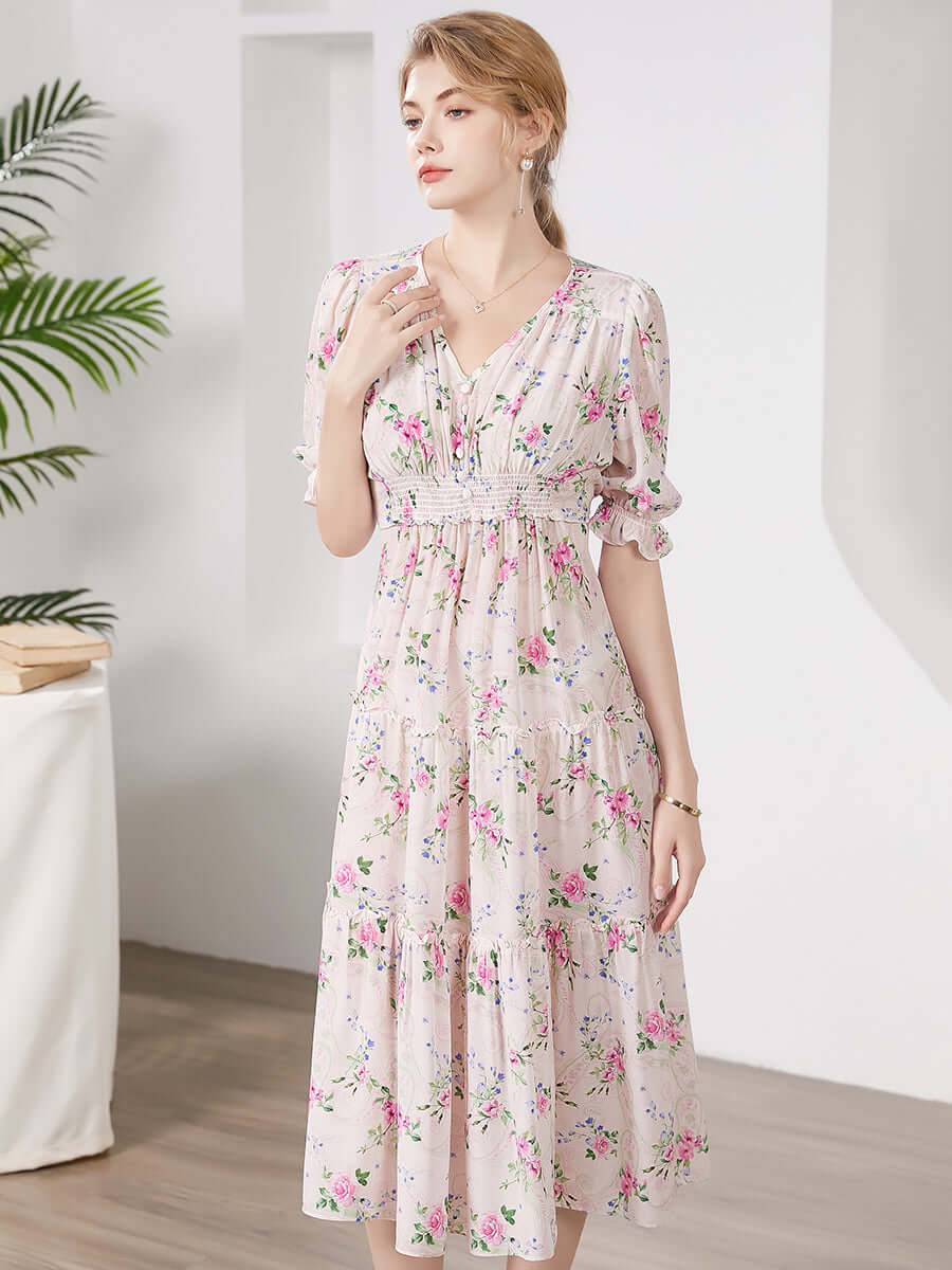 Floral Mulberry Silk Dress