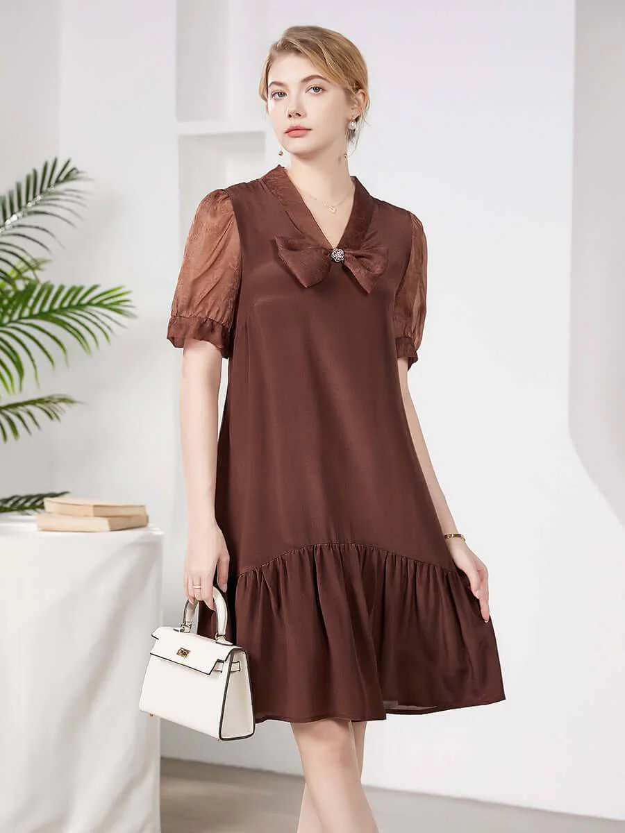 Chic Brown Mullberry Silk Dress