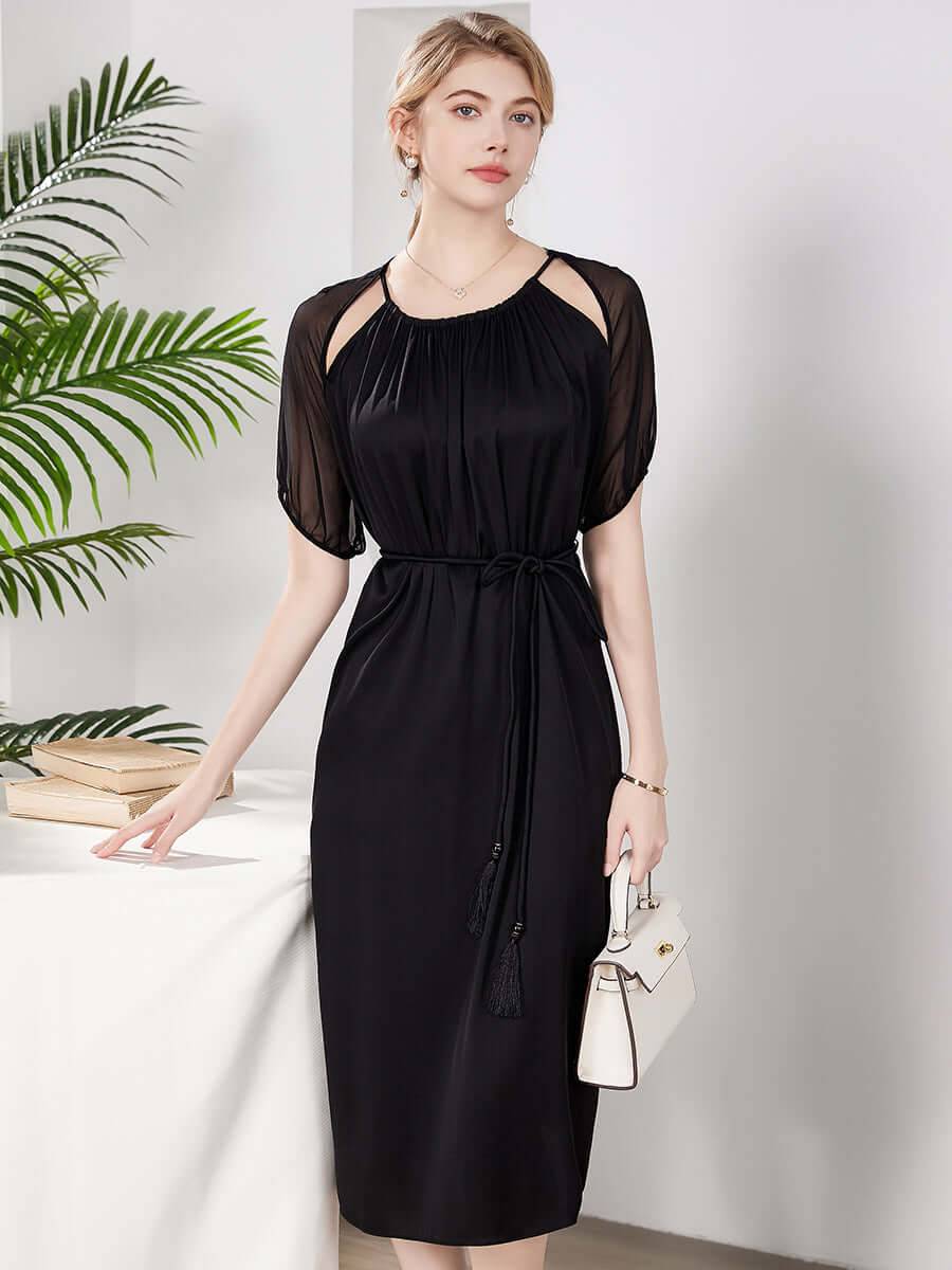 Chic Black Mulberry Silk Dress