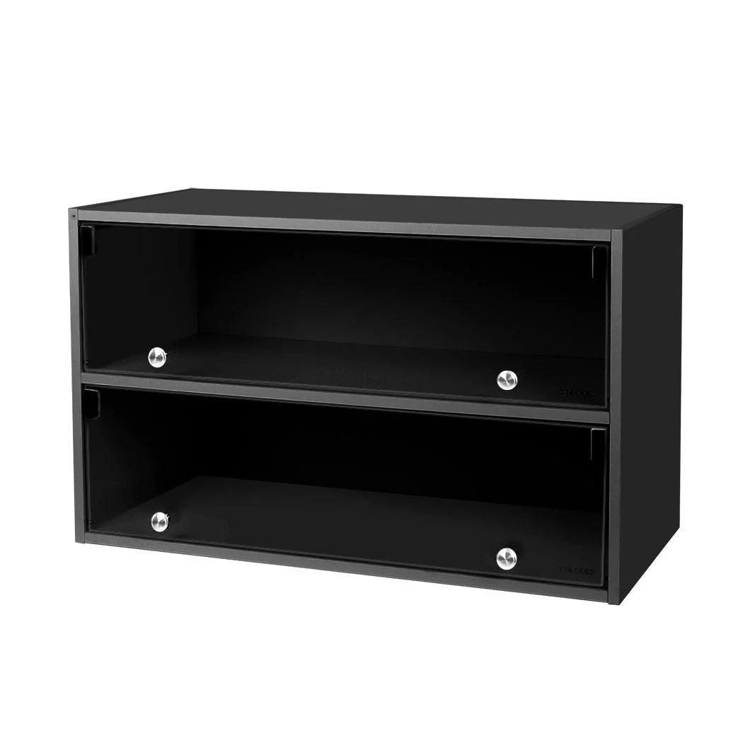 Stacked LED Shoes Storage Cabinet - Black