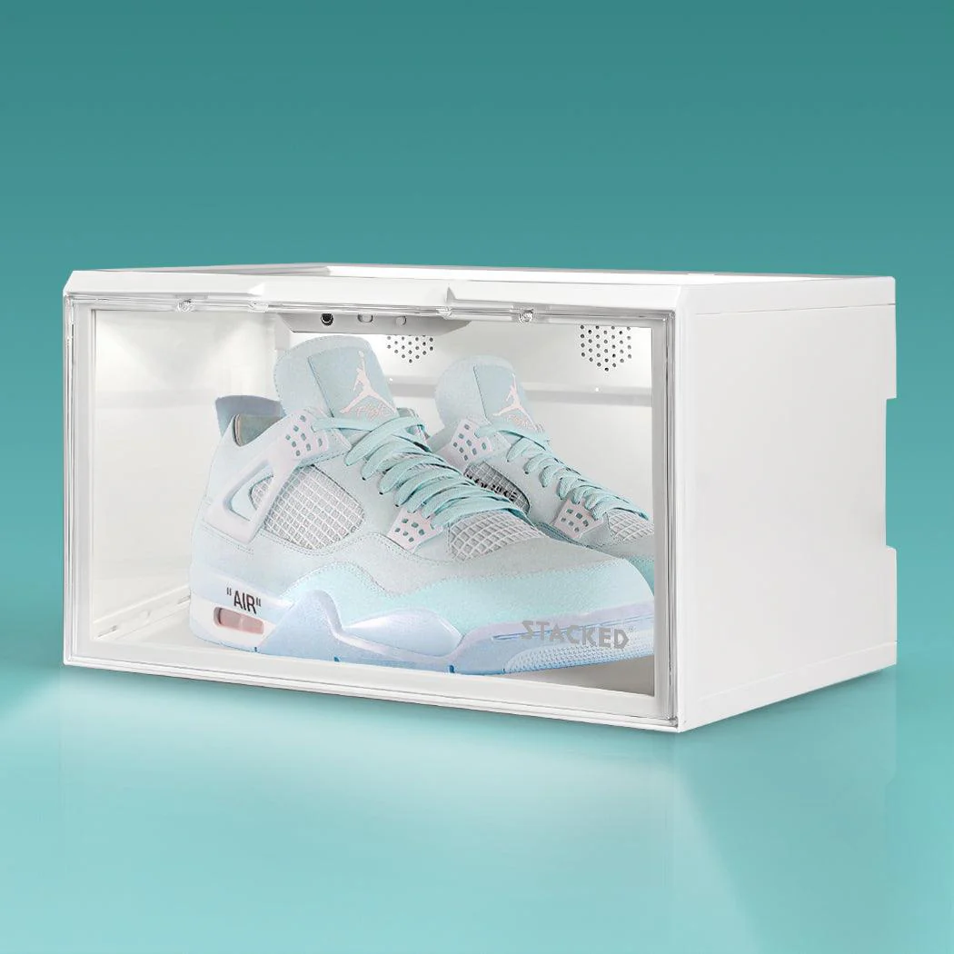 Stacked LED Sneaker Display Case With Voice Control - White