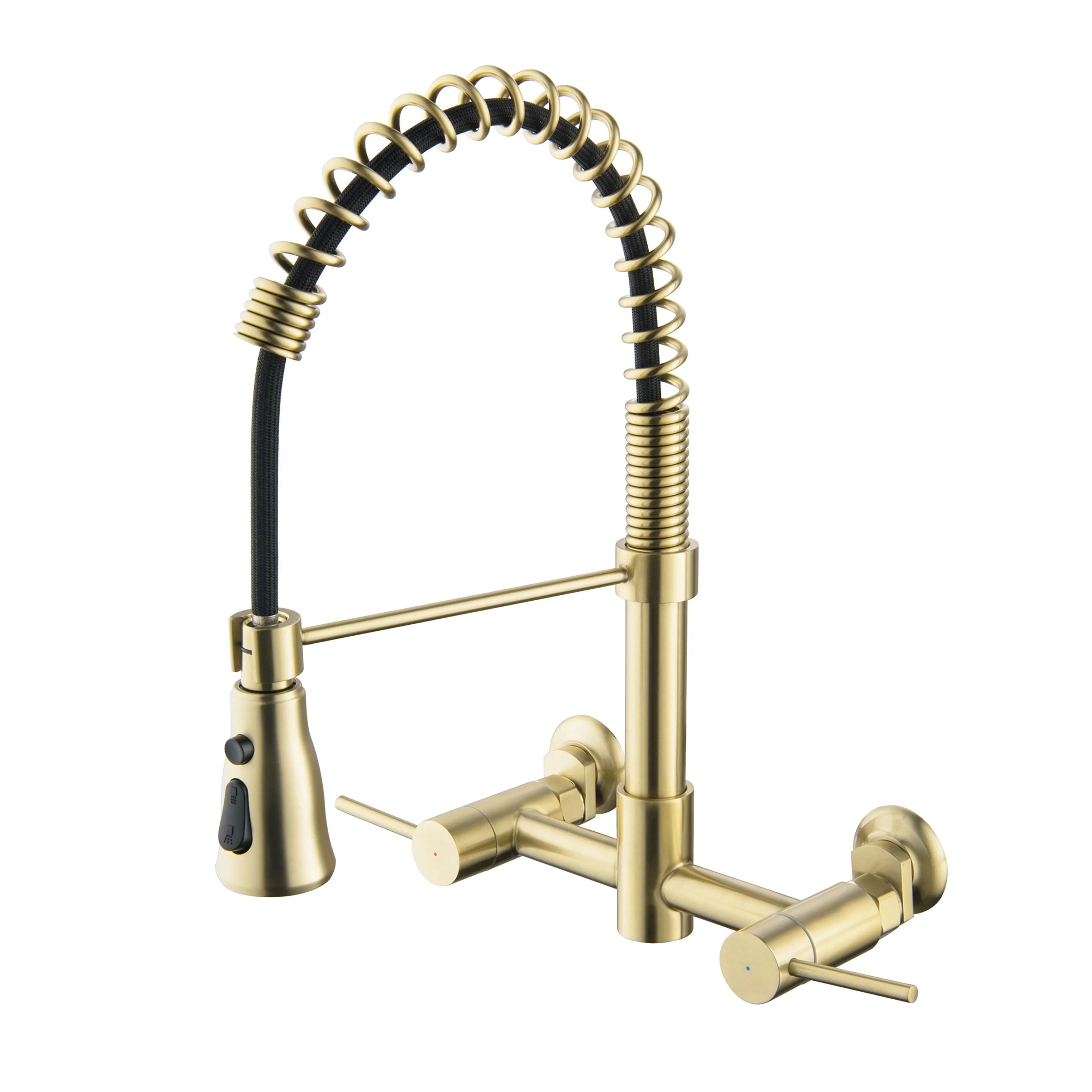 2-Handle Pull-Down Bridge Kitchen Faucet in Matte Black/Brushed Gold