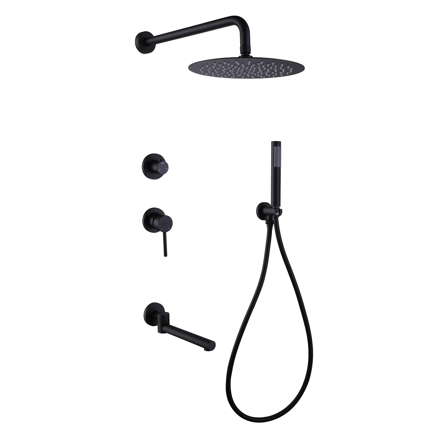 3-Function Matte Black Wall Mount Shower System with Bathtub Tap