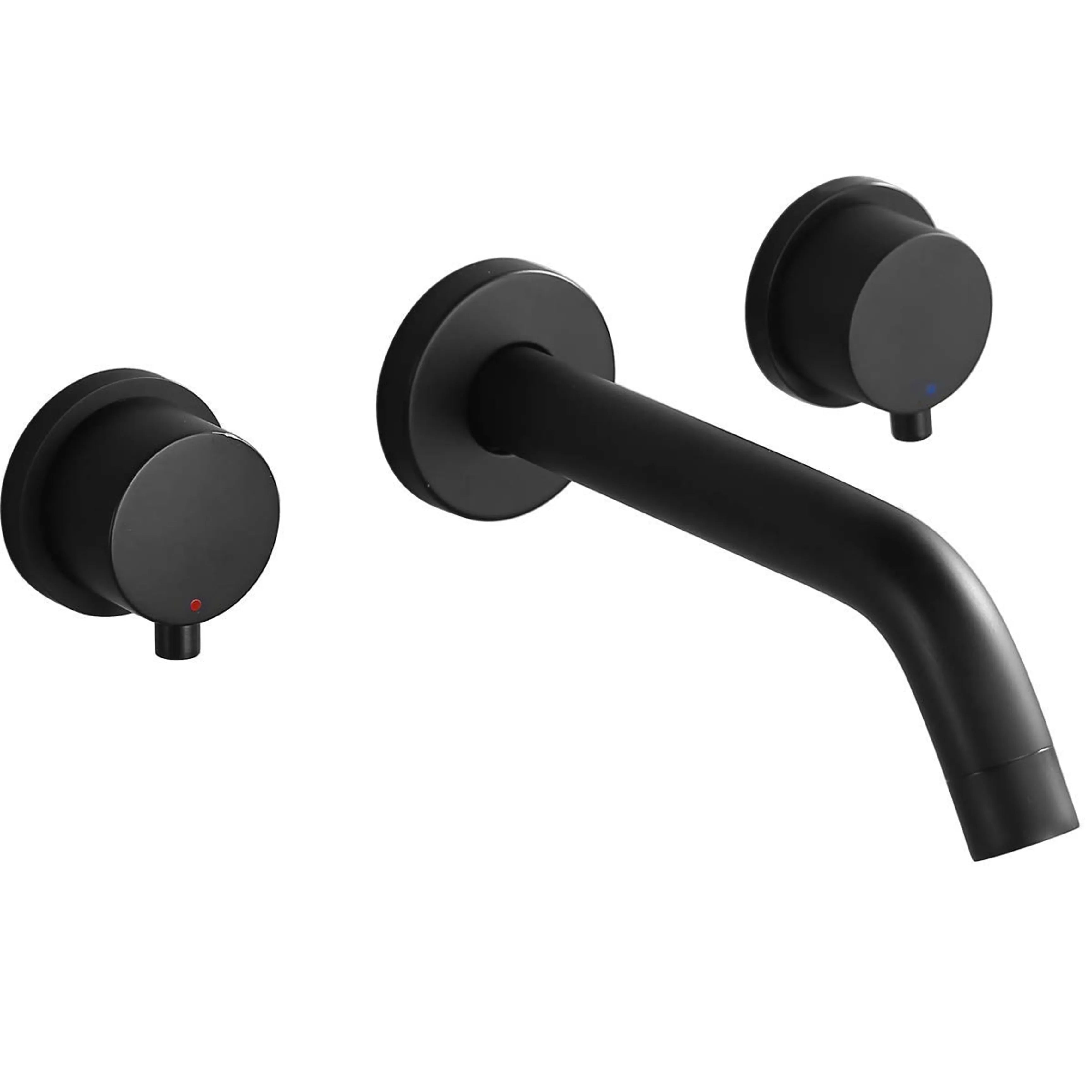 Round 2-Hand Wall Mount Bathroom Faucet in Matte Black