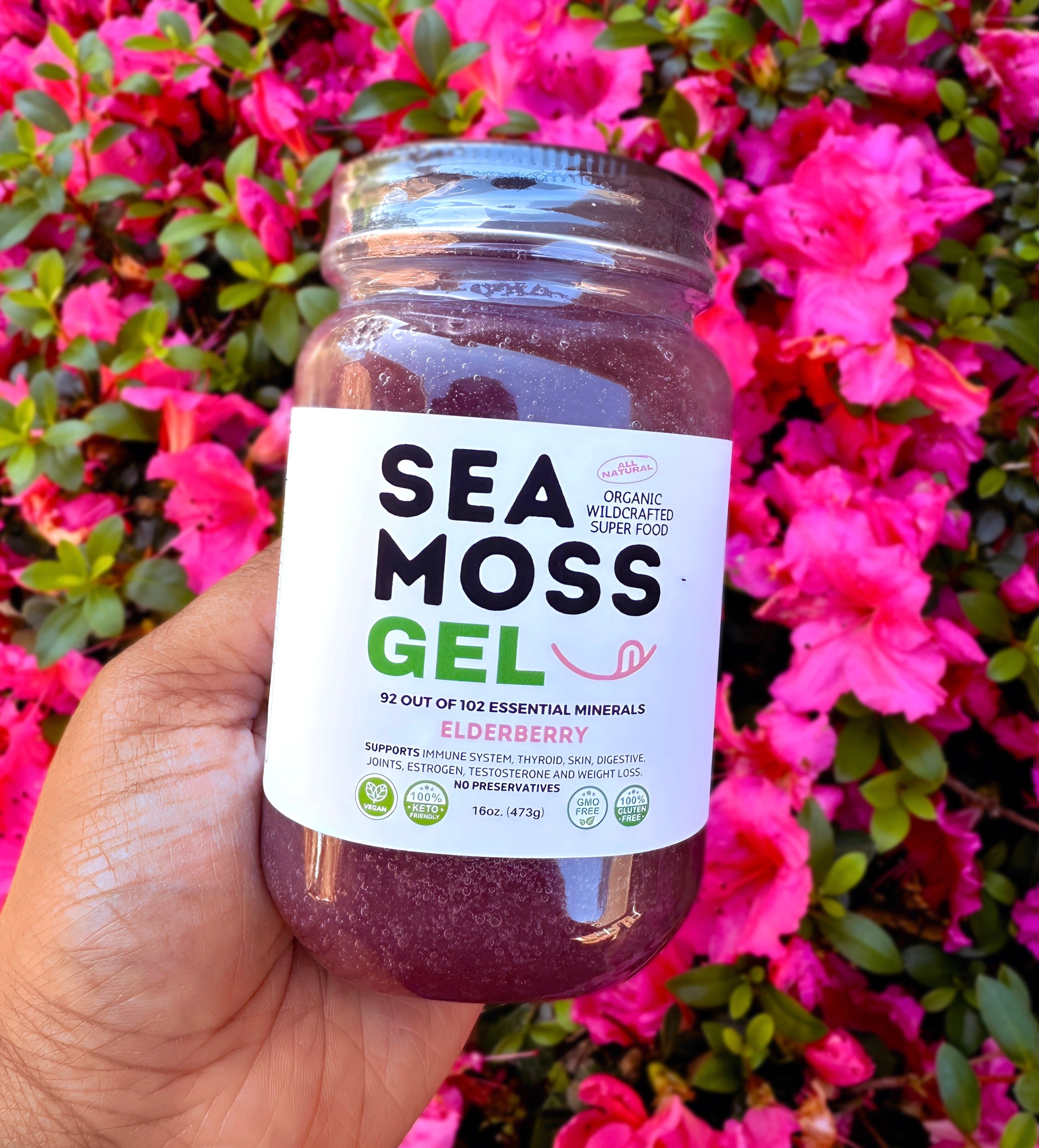 Elderberry Sea Moss Gel - Dr. Sebi Inspired 100% Raw Organic - Wild Harvested Sea Moss