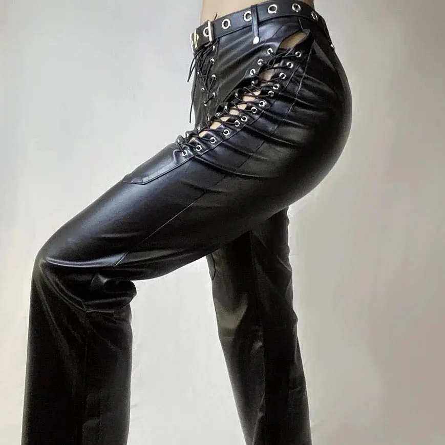 'Snake Dance' Lace Up Pu Leather Pants