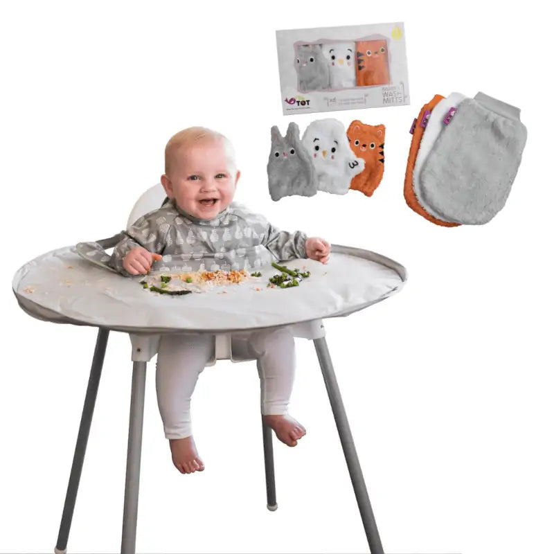 Bamboo Wash Mitts and Bib & Tray Kit
