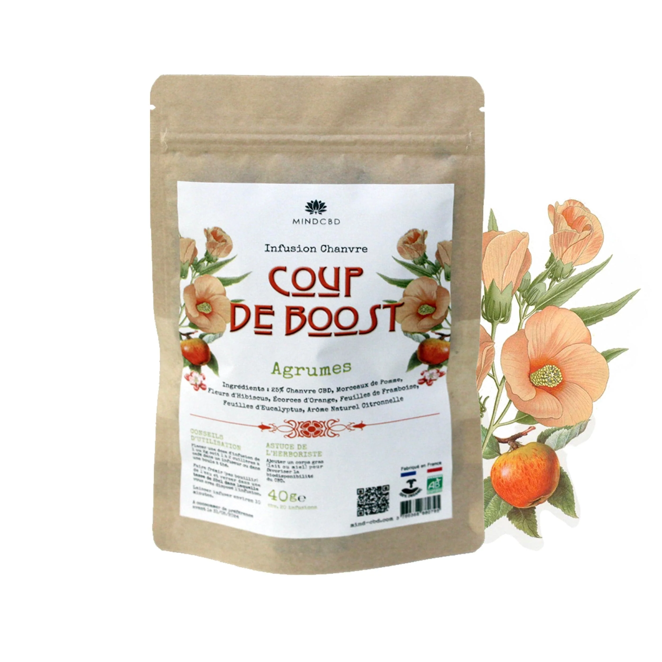 Infusion Agrumes, Coup de Boost, Fleur de Chanvre CBD (25%), 40g