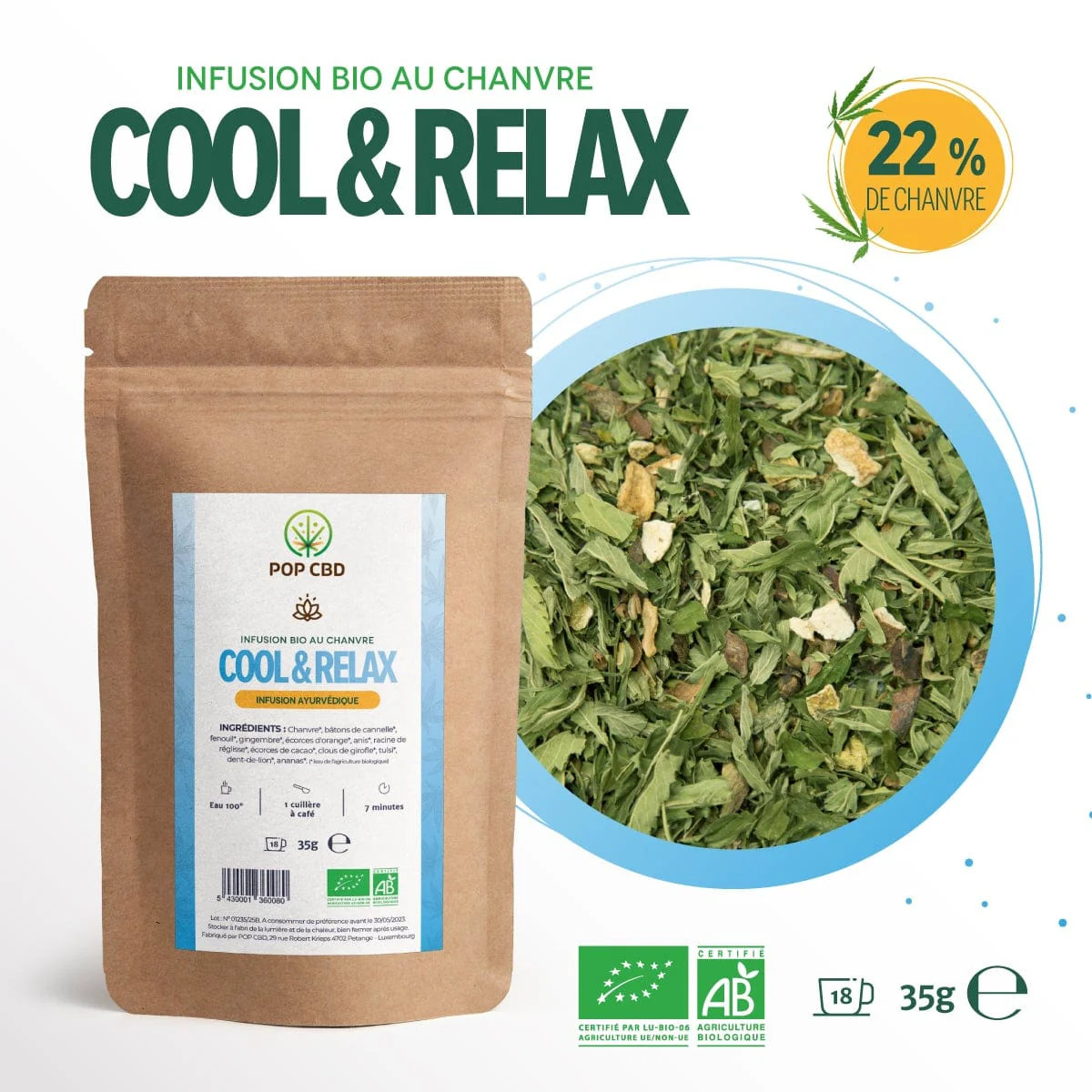 Infusion Bio Ayurvédique Cool & Relax, au Chanvre CBD