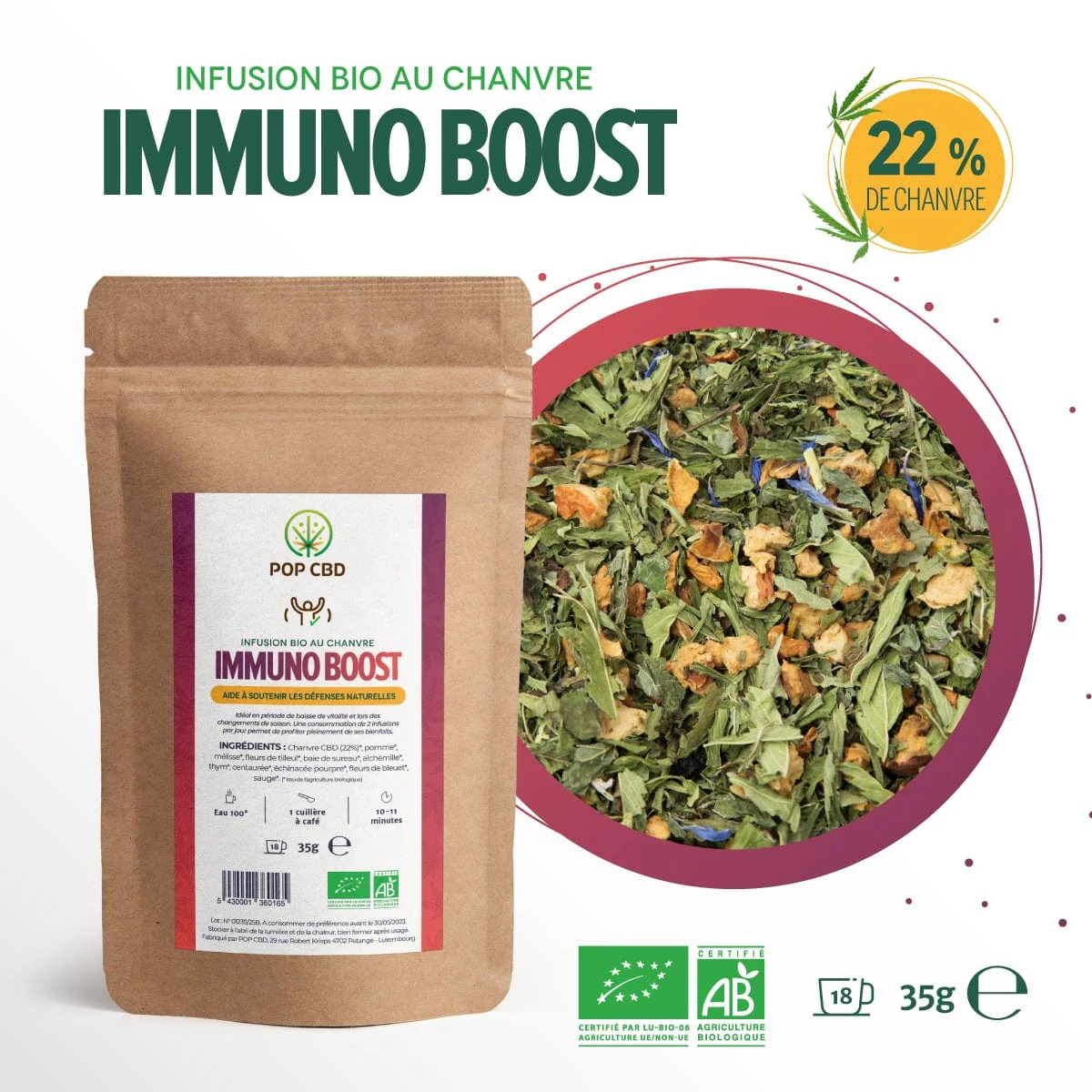 Infusion Bio Immuno Boost, au Chanvre CBD