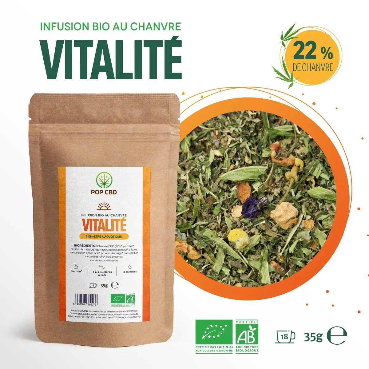 Infusion Bio Vitalité, au Chanvre CBD