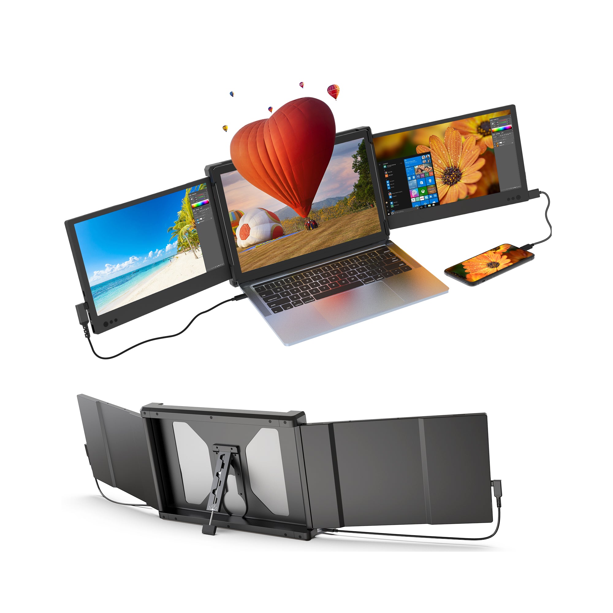 P2 12'' Tri-Screen Portable three Extra Screen For Laptop