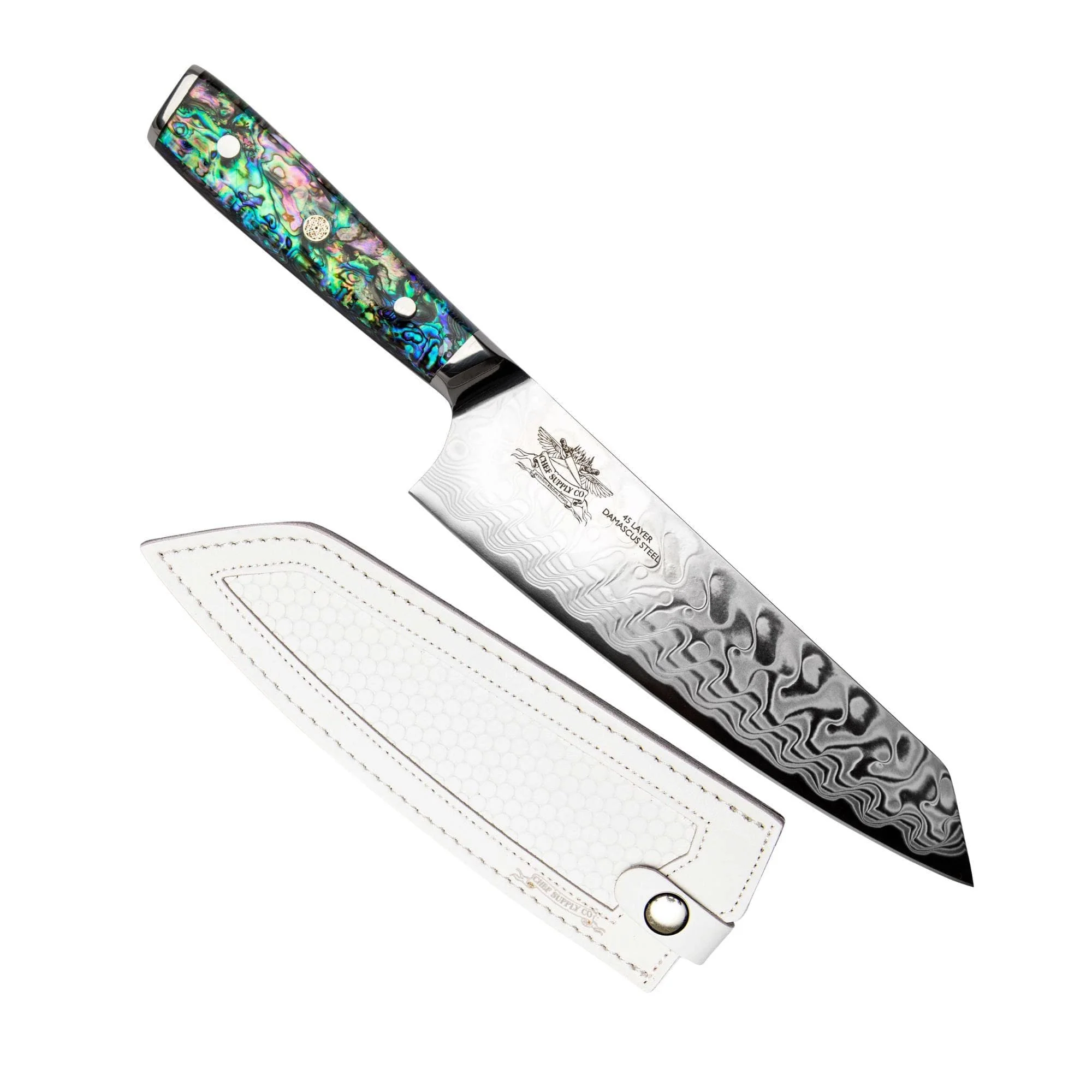 Sea Creature Series. 8.25" - 21 cm 45 Layer AUS-10 Damascus Kiritsuke Chef Knife, Resin Handle & Sheath