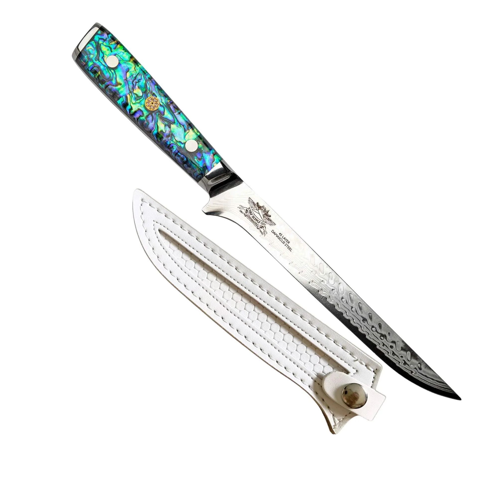 Sea Creature Series Boning & Trimming, Knife. 18 cm - 7 inch 45 Layer AUS-10 Damascus, Resin Handle. (NON FLEXIBLE)