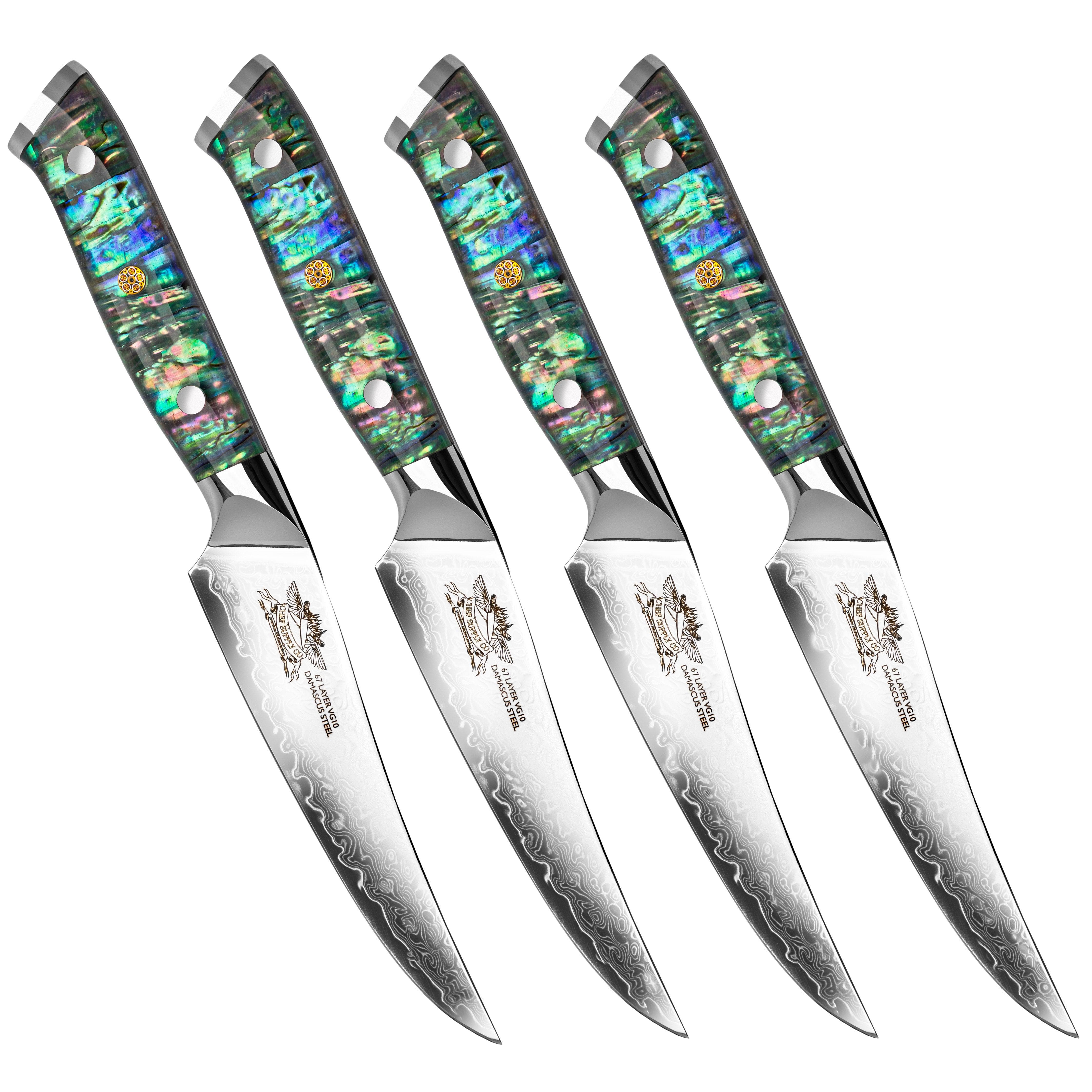 Sea Creature Series VG-10 Damascus Steak Knife Set of 4 - Clear Resin Full Tang Handle