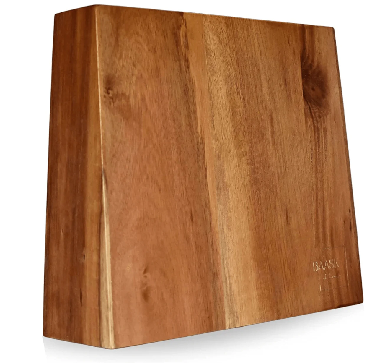 Deluxe Acacia Wood Magnetic Knife Block: Double-Sided, Strong Magnets, Universal Compatibility.