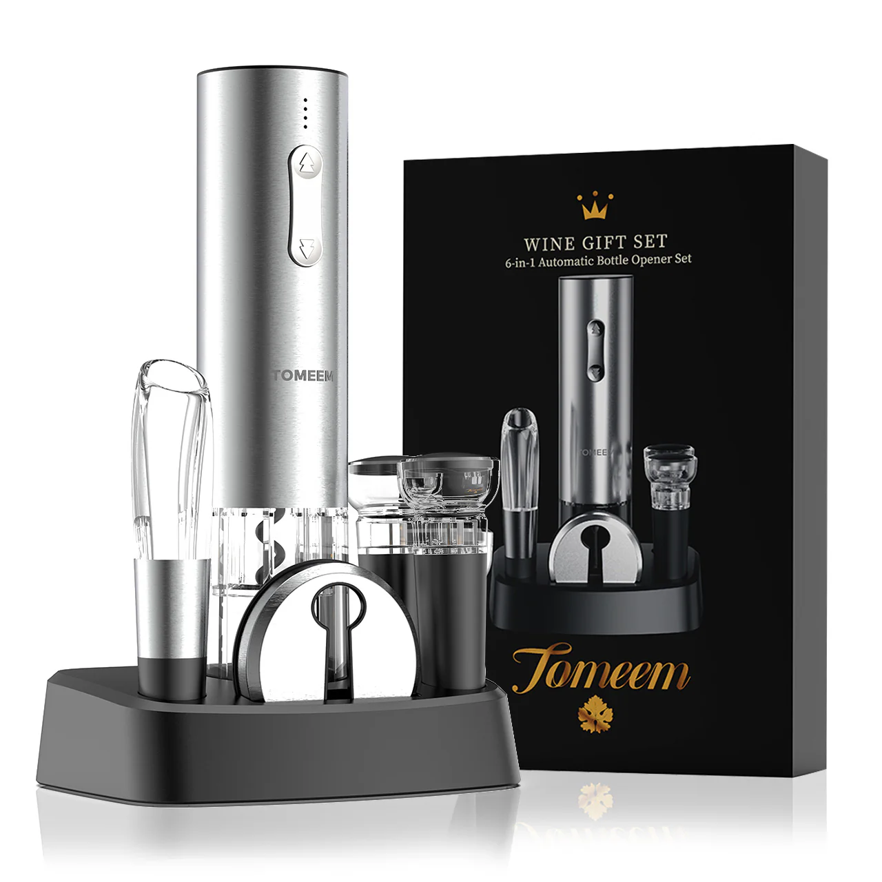 Tomeem 6-in-1 Electric Wine Bottle Openers With Gift Box Set