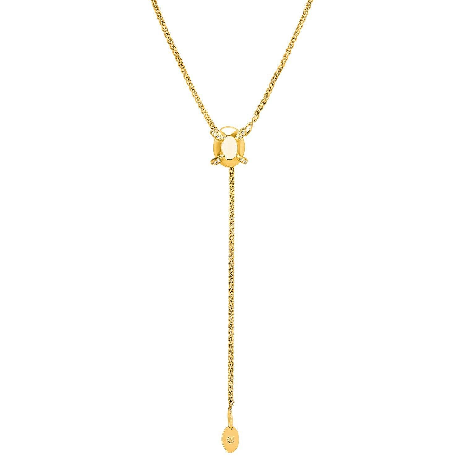 Golden Oval Bolo Necklace + White Diamonds