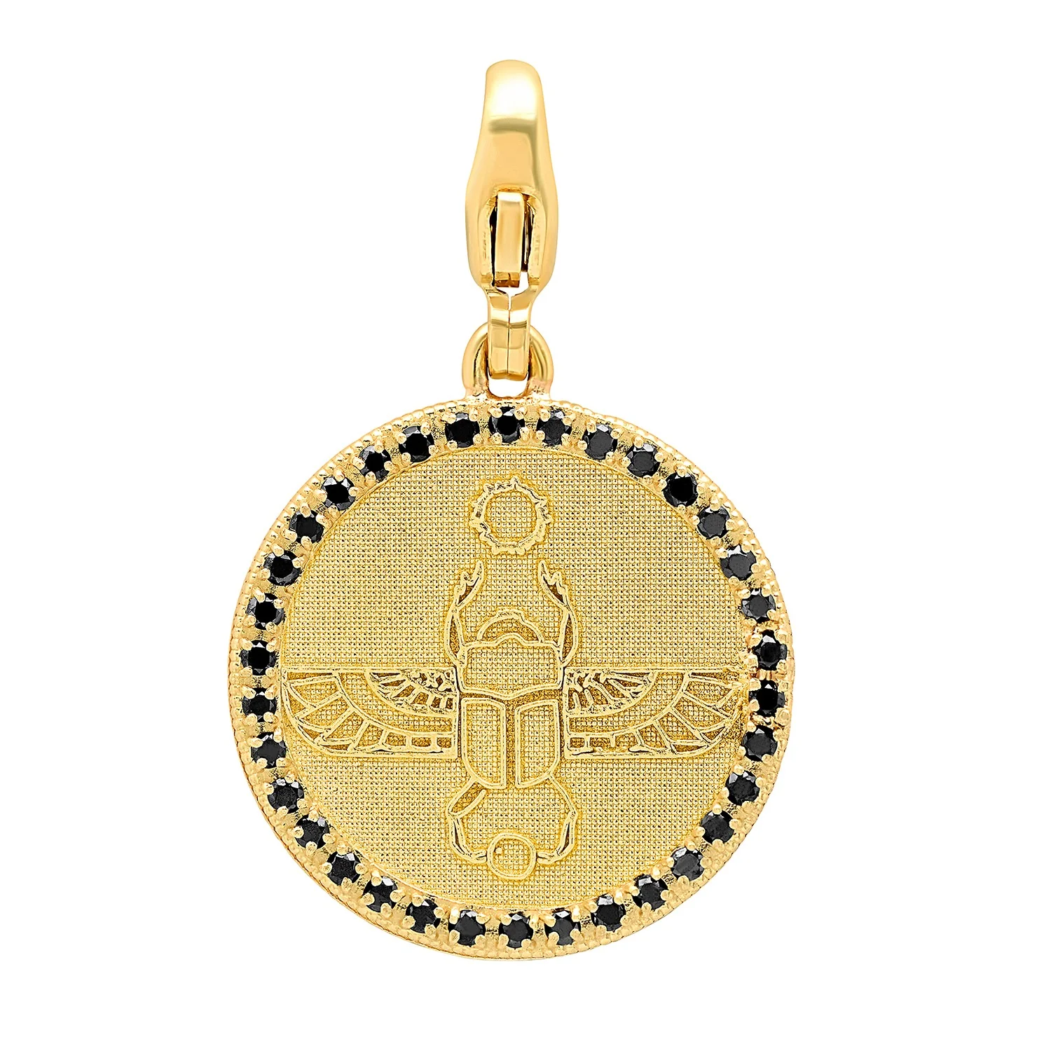 Egyptian Scarab Round Charm + Black Diamonds