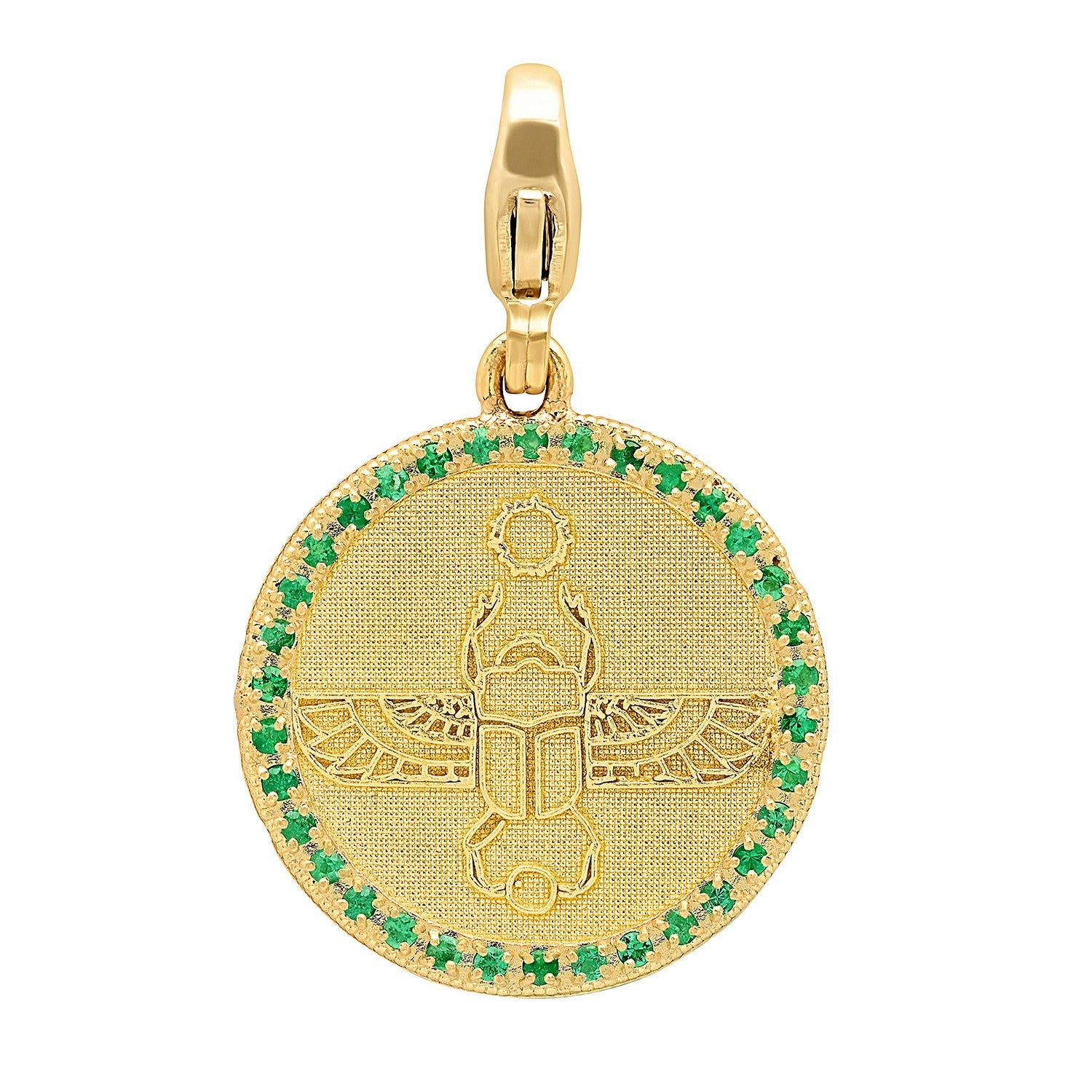 Egyptian Scarab Round Charm + Emerald