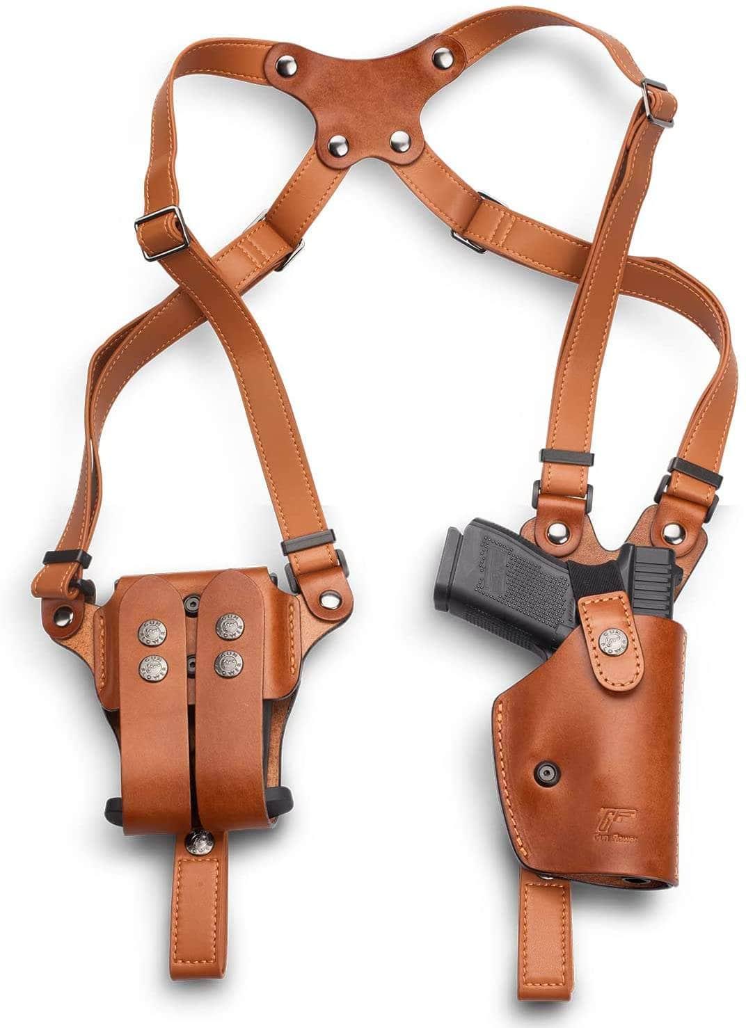 Hanmade Universal  Leather Shoulder Concealed Holster with Double Mag Holder - Right Hand