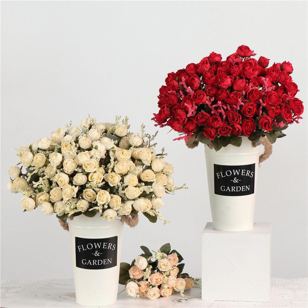 Bulk 11" 15 Heads Roses Bush Mixed Grass Ears Silk Flowers Artificial Wholesale