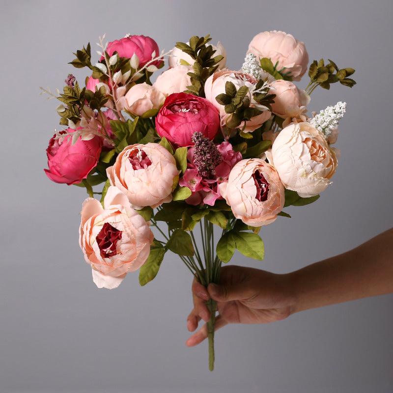 Bulk 18 inches Tall Peony Bush Bouquet Mixed Tiny Flowers Silk Flowers Floral Arrangements Wholesale