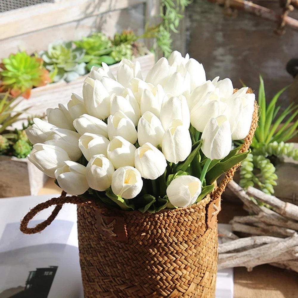 Clearance Bulk 20Pcs Artificial Tulip Flowers Real Touch Tulips Flower Bouquet for Wedding Arrangements Centerpieces Wholesale