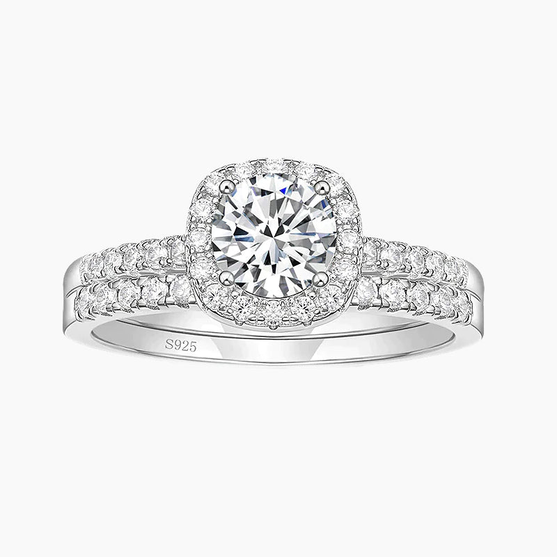 925 Sterling Silver Bridal Cushion Cubic Zirconia Ring Set