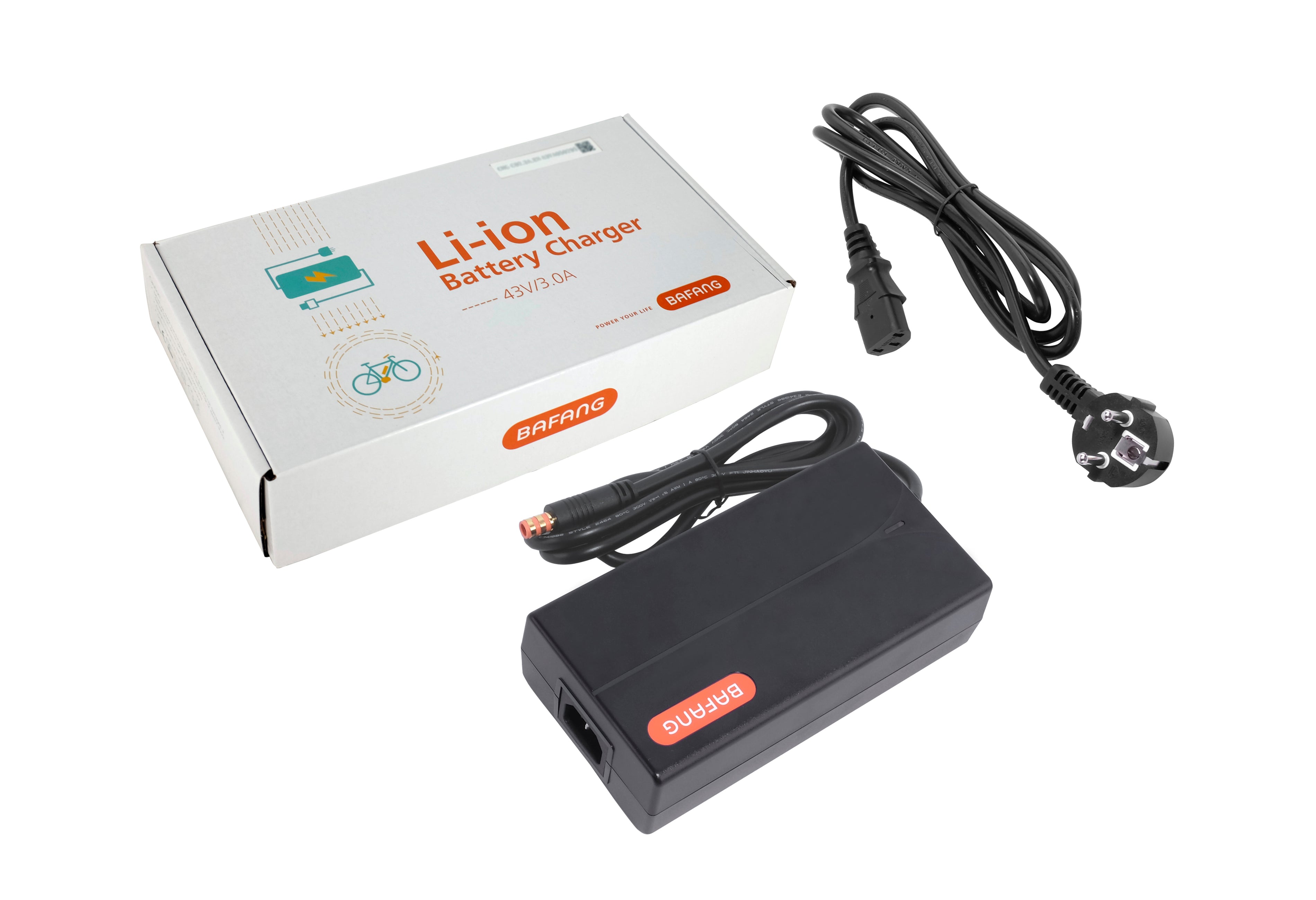 Original 49.2V/2A Bafang charger suitable for Bafang e-bike battery, with orange Bafang barrel connector