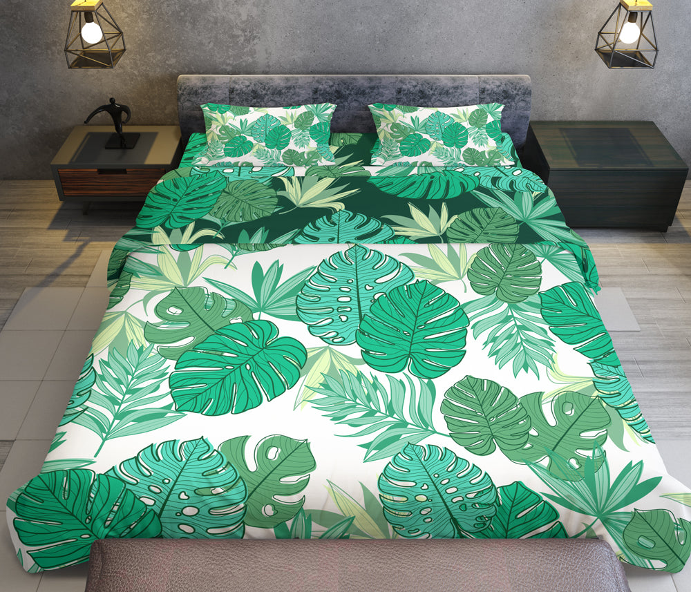 Enchanting Vines: Dark Monstera Duvet Cover Set