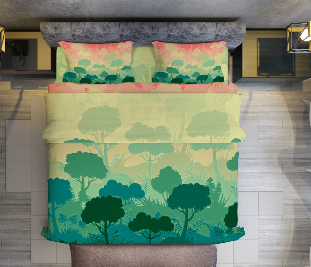 Unwind in Paradise: Vibrant Landscape Trees Duvet Cover Set