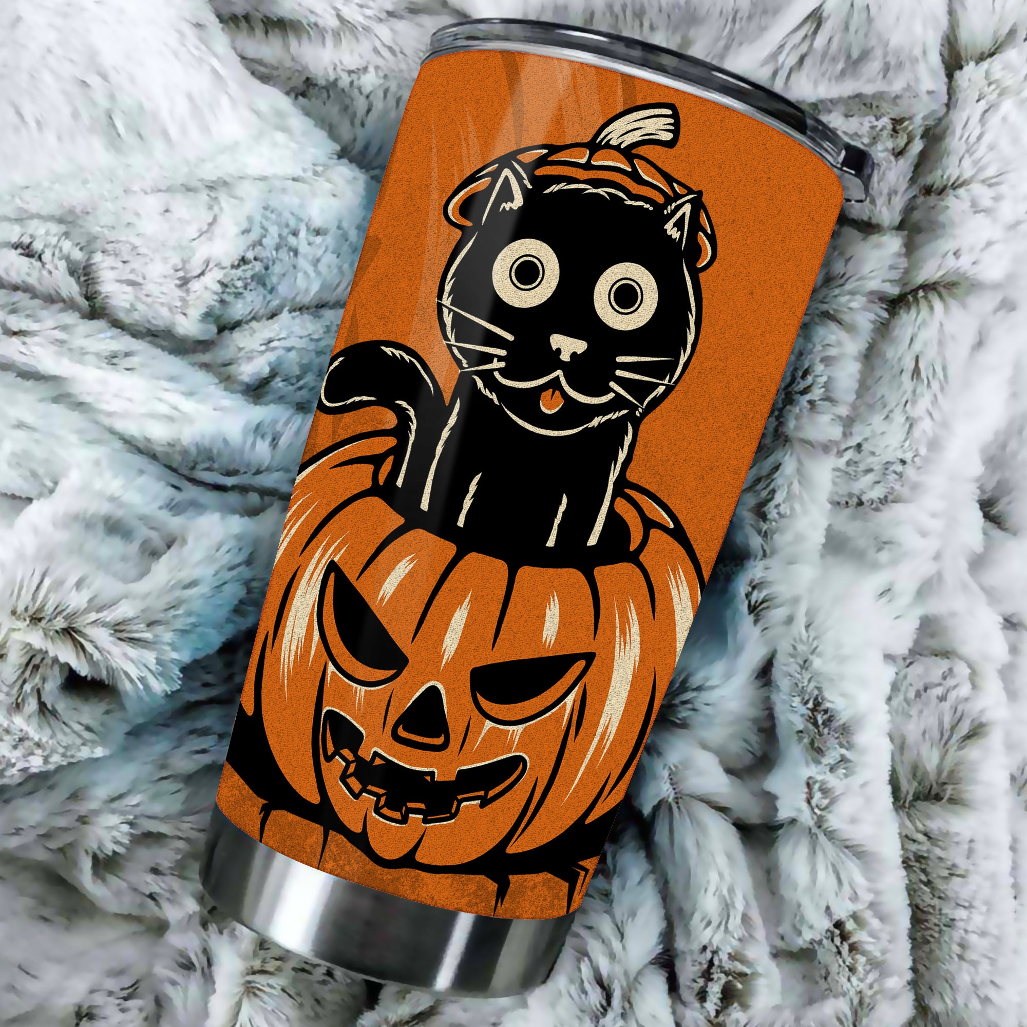 Purrfectly Pumpkin Spice: Cat & Pumpkin Stainless Steel Tumbler