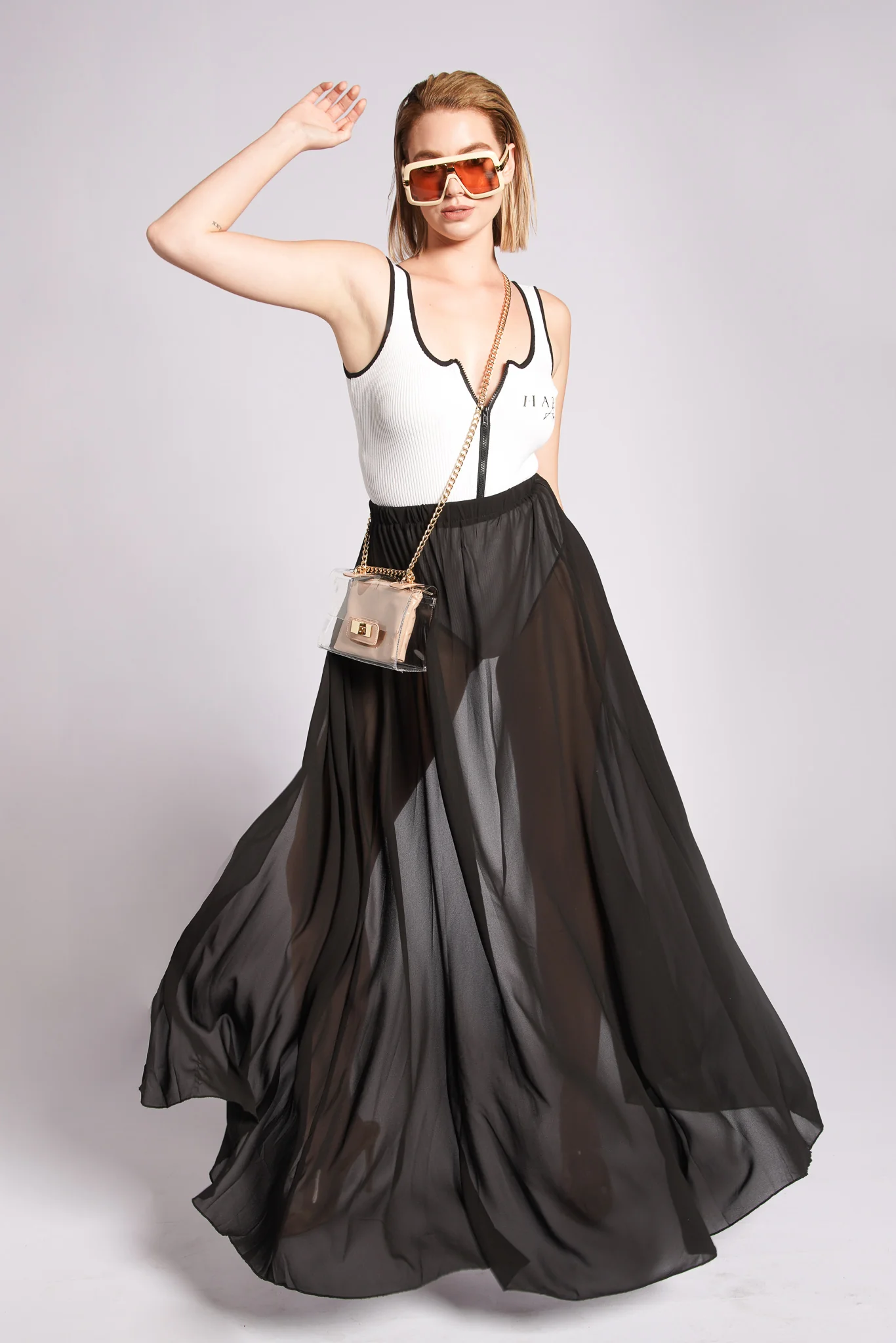 Sheer Overlay Wrap Skirt