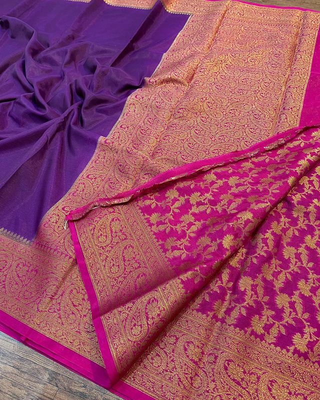 Dual Shade Handloom Semi- Dupion with Gold Zari