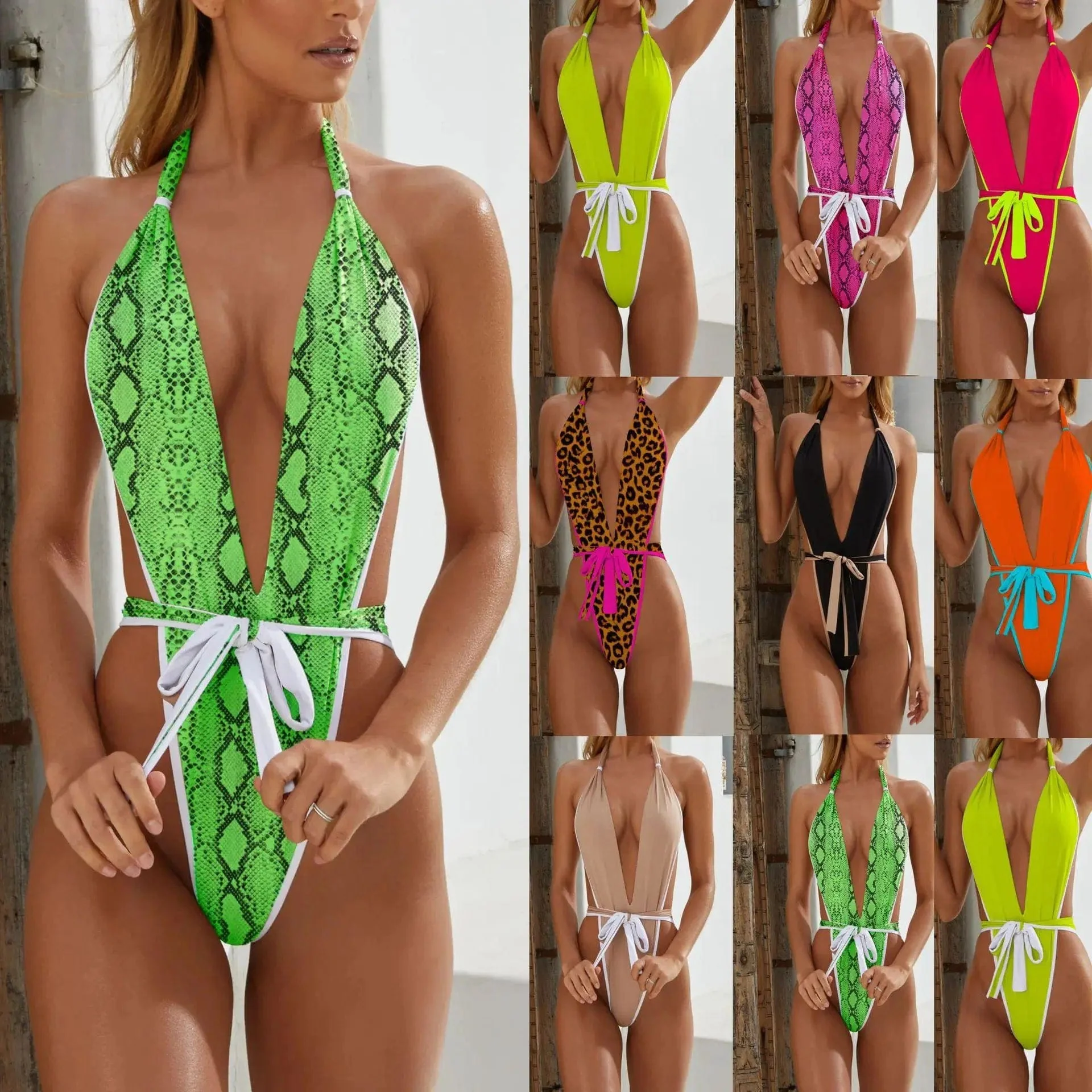 Ladies One Piece Bandage Swimsuit Pull Side Bikini