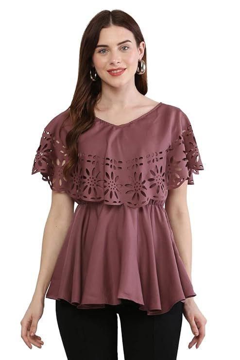 Belizzi Women's Crepe Solid V-Neck Purple Top