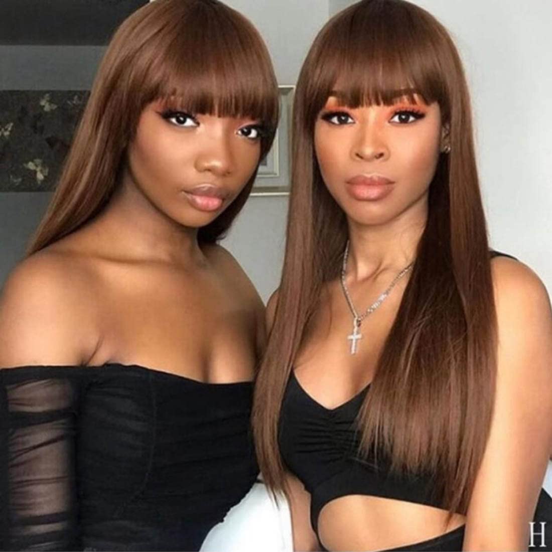 Transparent lace wig with bang straight style