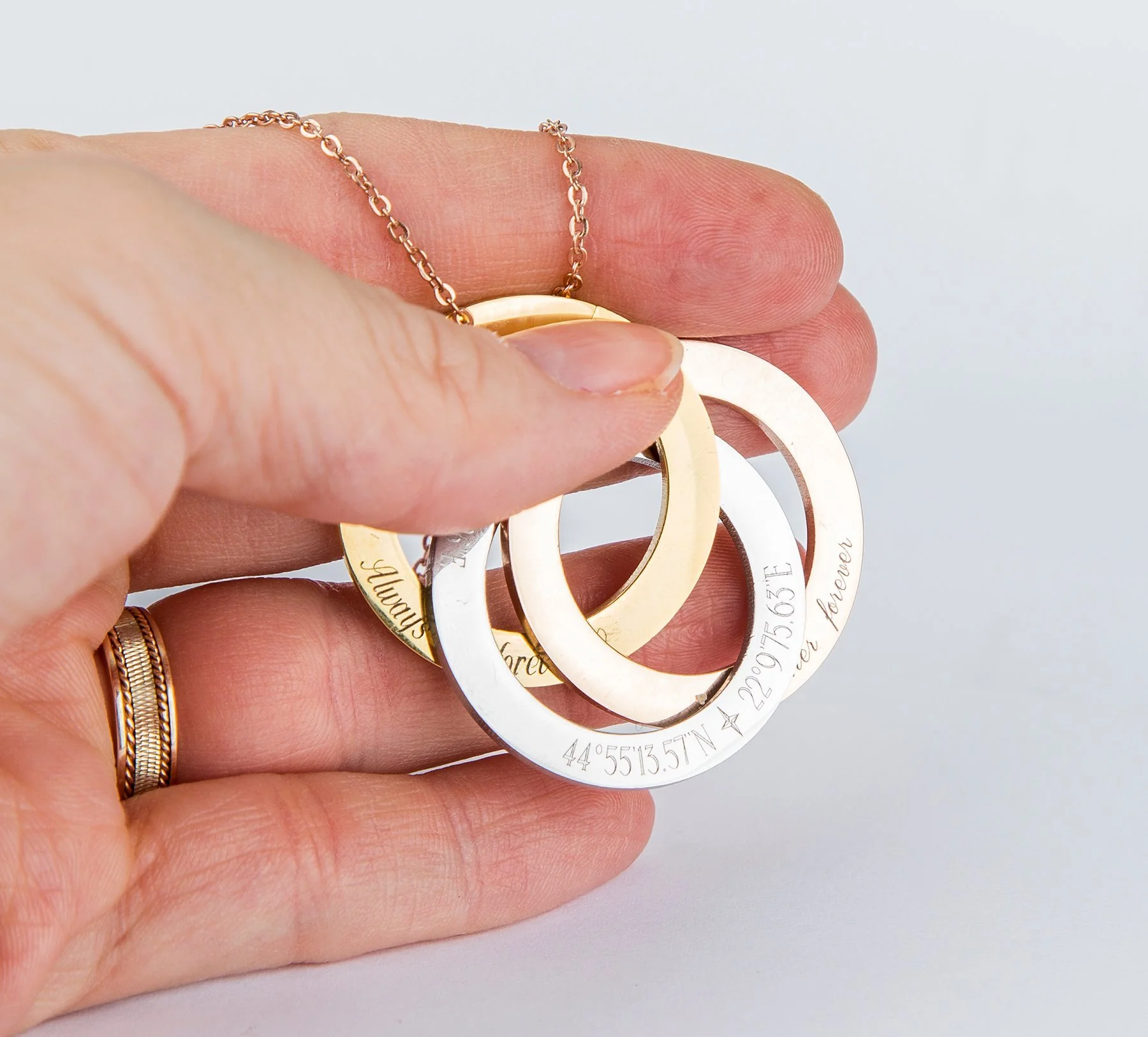 Engrave Your Own Russian Rings Eternity Necklace, Interlocked