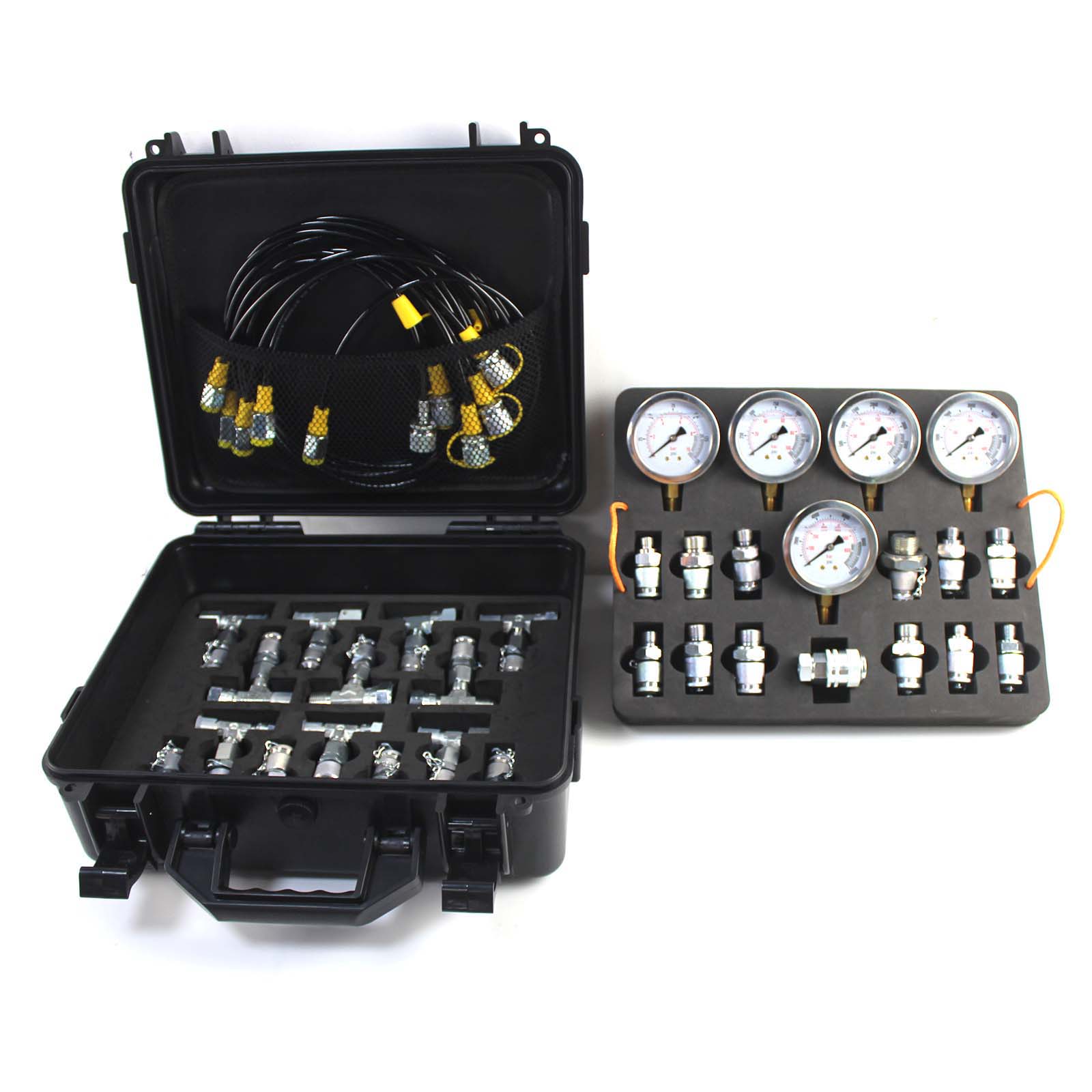 5 Gauges 5 Test Hoses 13 Couplings and 14 Tee Connectors Double Layer 1/10/25/40/60Mpa Hydraulic Pressure Test Kit