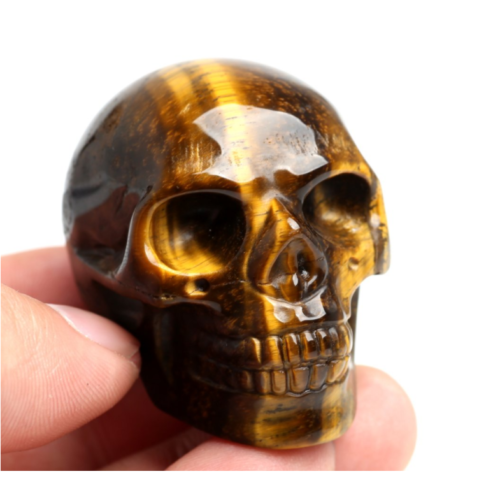 2'' Tiger Eye Stone Rock Carved Stone Skull Energy Reiki Healing Specimen Crystal Skull
