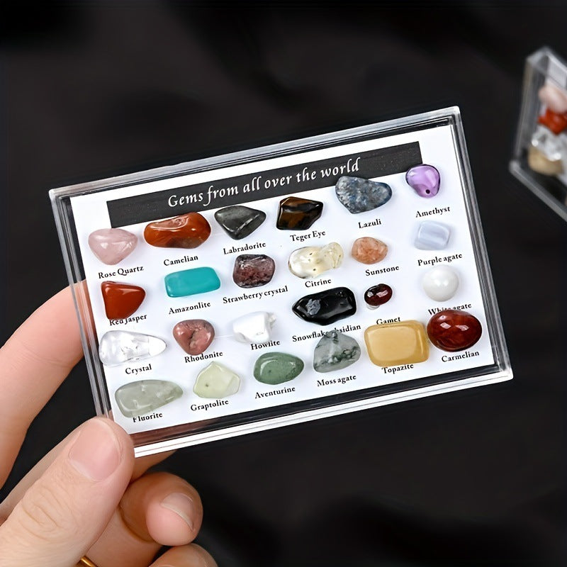 1set Natural Crystal Stone 15 in 1 Rock Mineral Specimen Teaching specimens Jaspery Gift Box Healing Stone Gifts for Children Educational