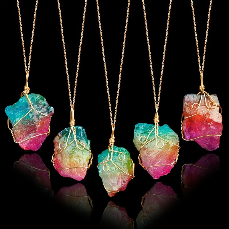 Natural Stone Crystal Necklace Twisted Wire Pendant Natural Stone Necklace Jewelry