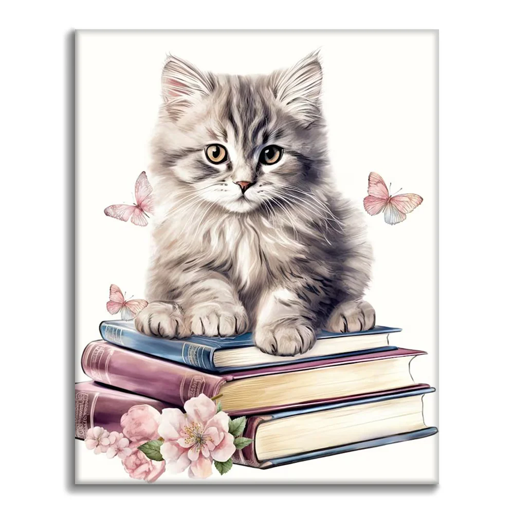 Cute Cats Clipart With Books - Paint by Numbers